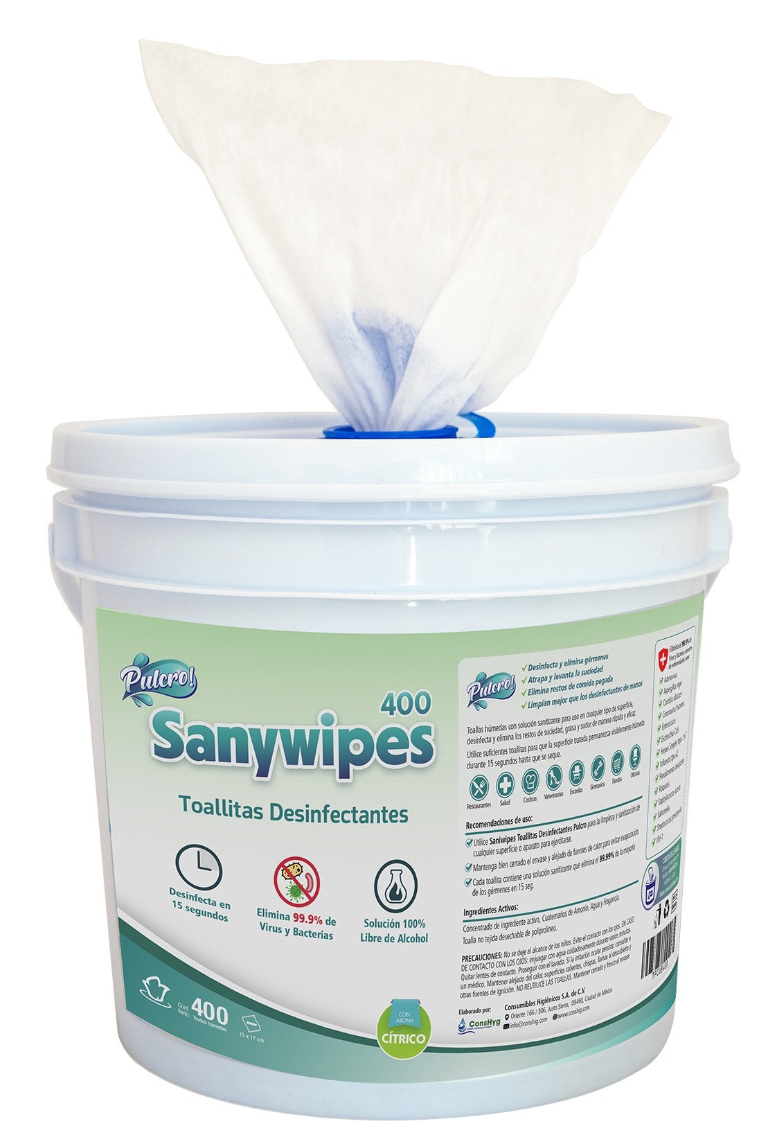 TOALLAS SANITIZANTES SANIWIPE CUBETA (400 PZAS)